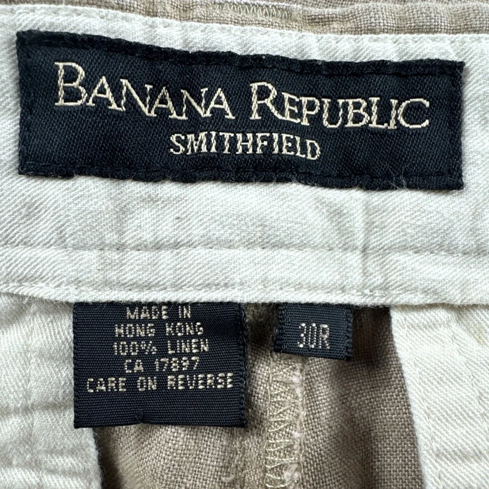 Vintage Banana Republic Smithfield Linen Khakis Mens 30x26 Beige Pants Pleated